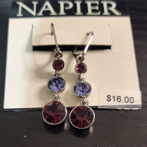 Napier Burgundy and Purple Crystal Drop Earrings